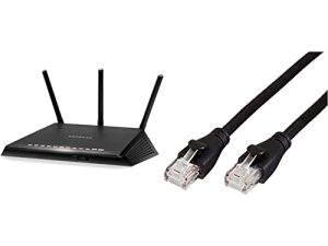 NETGEAR Nighthawk Smart WiFi Router (R6700) - AC1750 Wireless Speed (up to 1750 Mbps) | Up to 1500 sq ft Coverage & 25 Devices & AmazonBasics RJ45 Cat-6 Ethernet Patch Internet Cable - 5 Feet