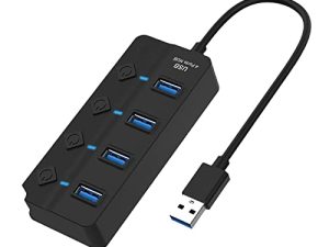 Multi Port USB Hub Splitter 7 Port USB 2.0 Hub for Laptop USB Port Expander with On/Off Individual Switch Compatible for All USB Device Cable Hub (B