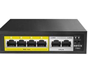 Netis PE6105 5-Port 10/100Mbps Speed Fast Ethernet PoE+ Switch | 4 Port PoE 65W Power and 1 Port Uplink with IEEE 802.3at/af Compliant Powered Devices