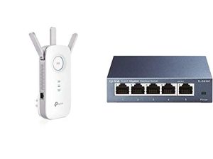 TP-Link PCMag Editor's Choice - AC1750 WiFi Range Extender - Extend WiFi Signal to Smart Home & Alexa Devices (RE450) & 5 Port Gigabit Ethernet Network Switch (TL-SG105)