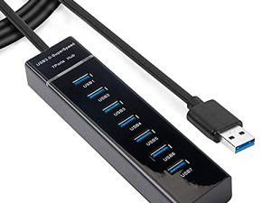 Padyrytu 7-Port USB 3.0 Hub - Data Hub USB Splitter with Long Cable 38-inch for Laptop