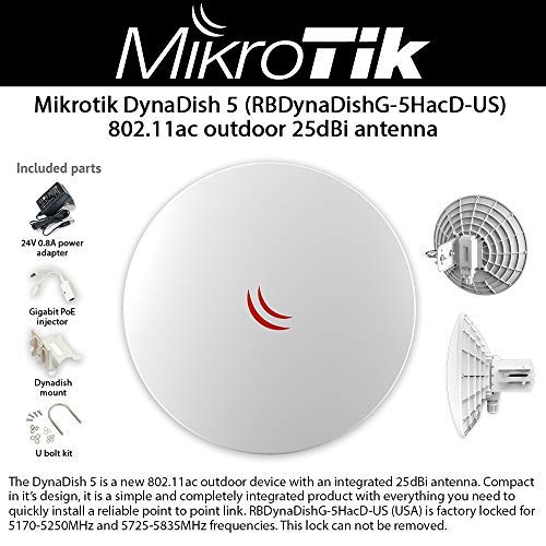Mikrotik DynaDish 5 RBDynaDishG-5HacD-US 5GHz 802.11ac Outdoor Device 25dBi Network Antenna 720MHz CPU - US Version Mikrotik DynaDish 5 RBDynaDishG-5HacD-US 5GHz 802.11ac Outdoor Device 25dBi Network Antenna 720MHz CPU - US Version