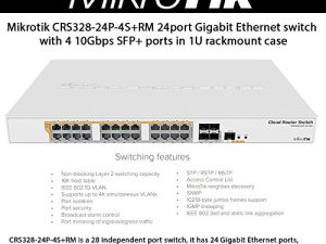 Mikrotik CRS328-24P-4S+RM 24 port Gigabit Ethernet router/switch with four 10Gbps SFP+ ports in 1U rackmount case