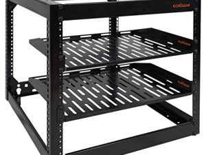 ECHOGEAR 10U Network Rack - Wall Mountable Heavy Duty 4 Post Design Holds All Your Networking & AV Gear - Open Frame Design Includes 2 1U Vented Shelves & Mounting Hardware